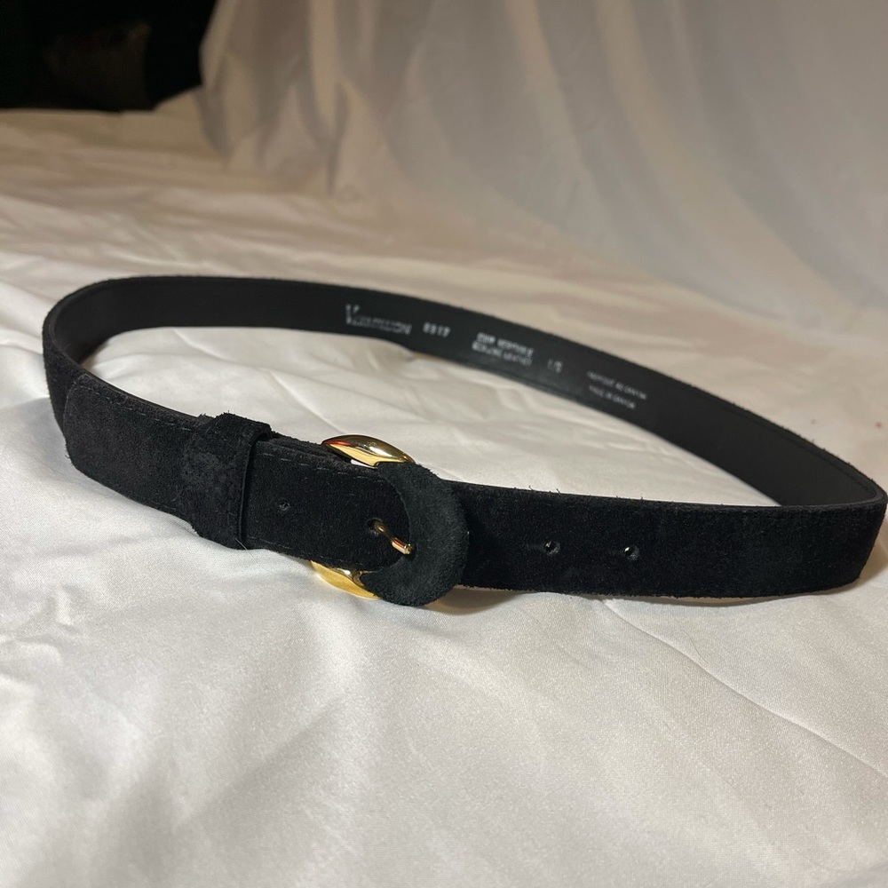 Black Suede Belt with Gold Accents